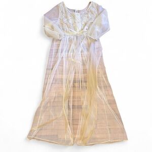 Vintage 70s Sheer Lace Overlay Maxi Dress in White